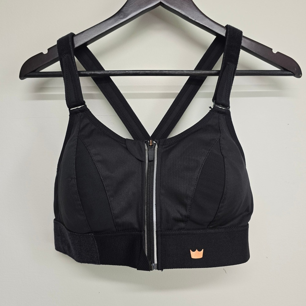SHEFIT Luxe Sports Bra Womens Luxe Black Front Zip Adjustable High Impact Sporty
